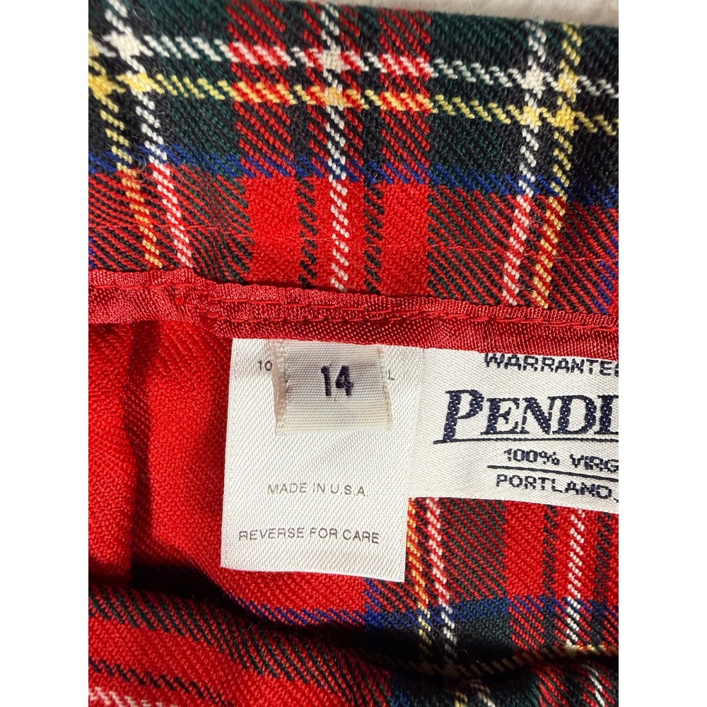 Pendleton Pleated Midi Skirt Womens 14 Red Plaid 100% Wool Vintage Preppy - Picture 8 of 8